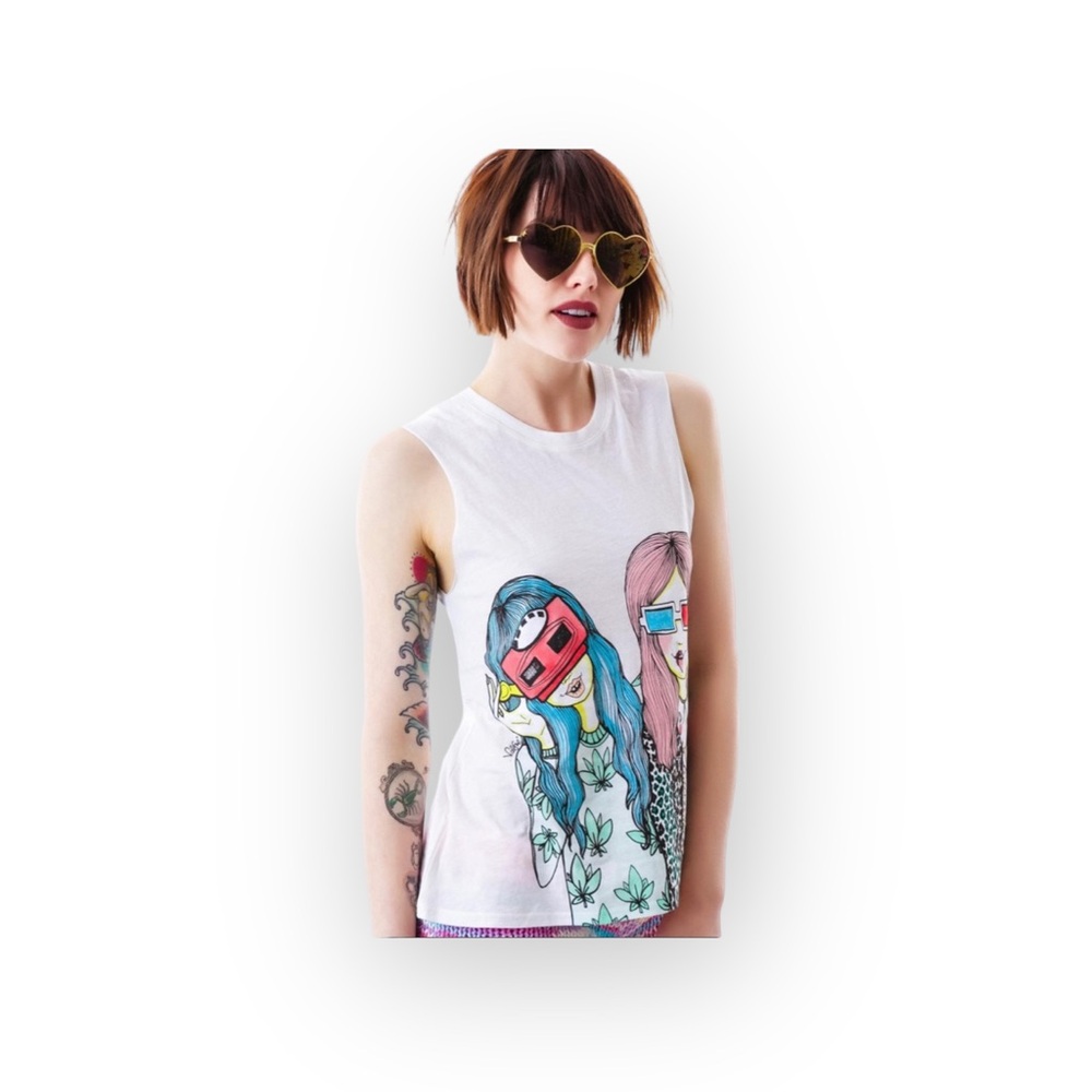 VHTF: Valfre ☻ Vision Girls Weed 3D Muscle Tee ☻ Hand Drawn Indie Designer ☻︎ S - Picture 4 of 16